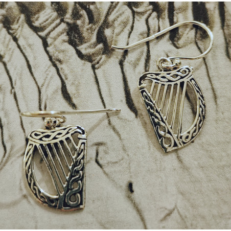 Boucles d'oreilles harpe celtique argent 925/1000ème