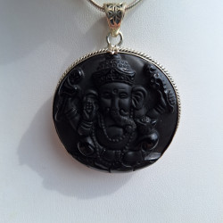 Pendentif Ganesh obsidienne noire