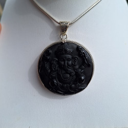 Pendentif Ganesh obsidienne noire