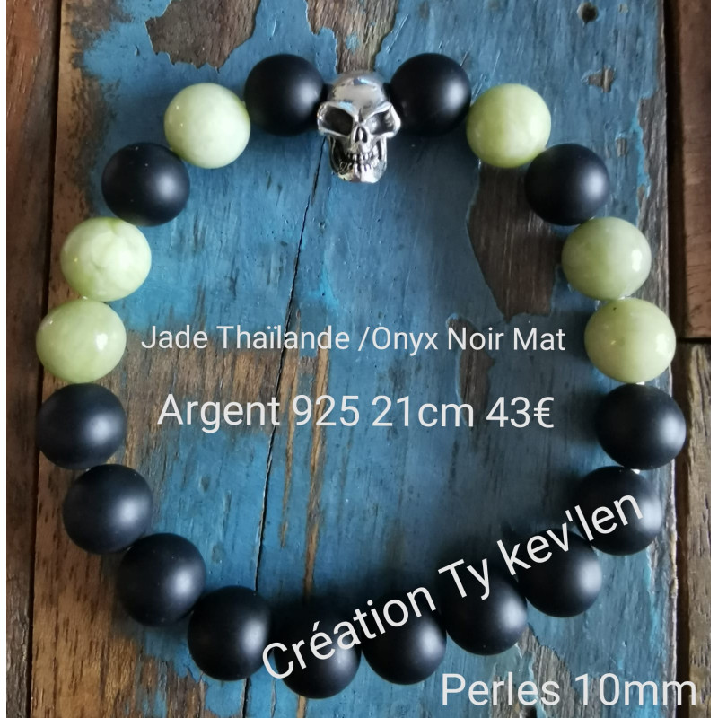 Bracelet onyx mat et Jade de Thaïlande