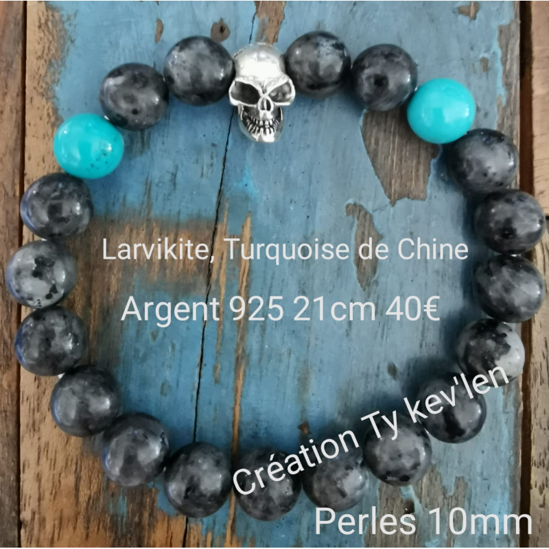 Bracelet larvikite et turquoise de chine